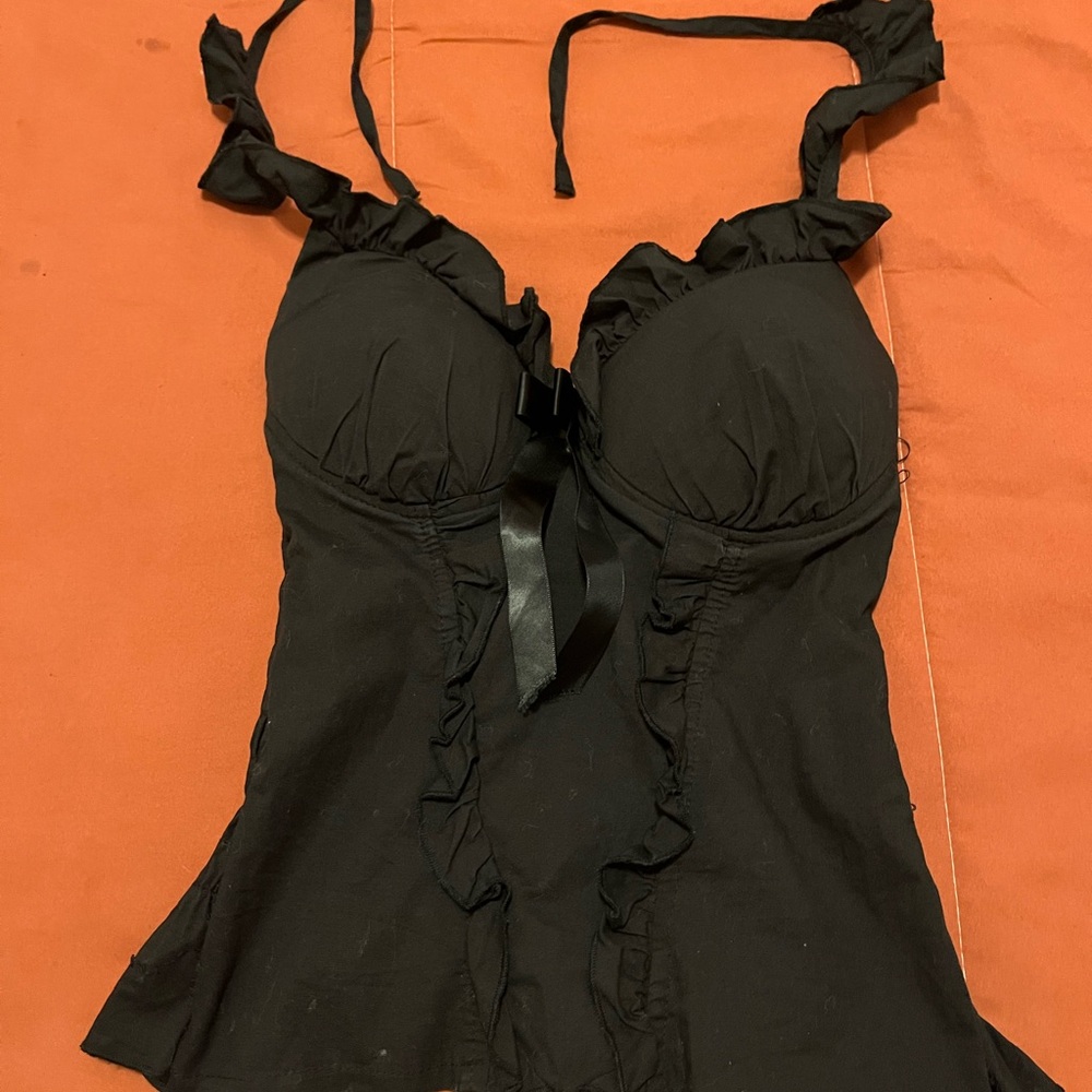 Black Ruffled Halter corset Top